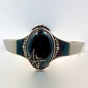 Black Onyx Cuff, Starfish, Sterling Silver, Sajen, Designer, Vintage, Boho